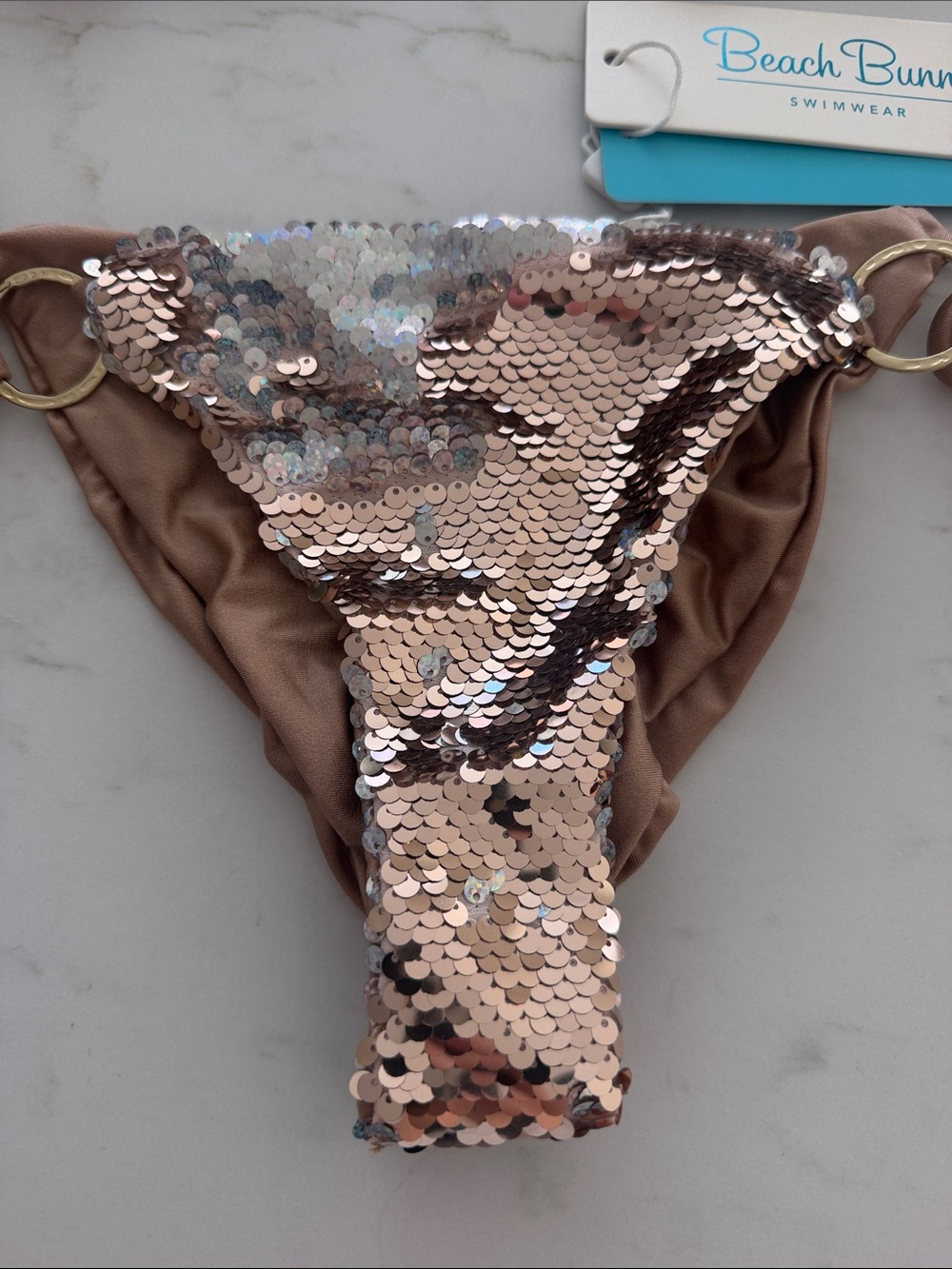 NWT Beach Bunny Rose-Gold Sequin Tie Bikini - Picture 2 of 3